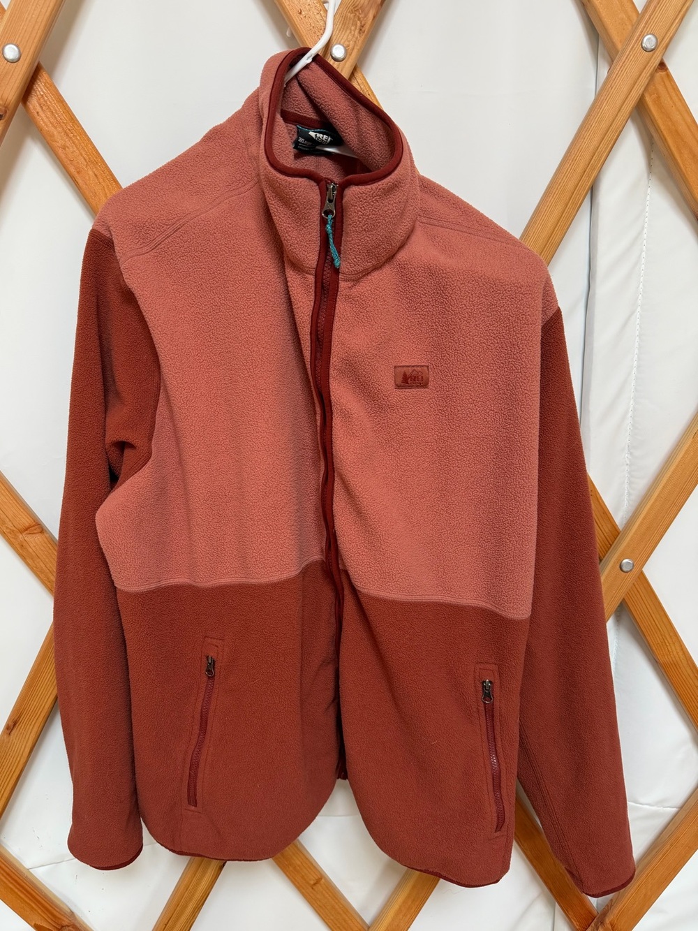 REI Two-Tone Rust and Terracotta Teddy Fleece Jacket